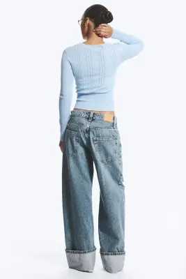 Pull ajusté en maille - Bleu clair — photo 3