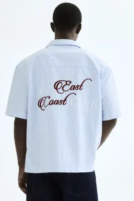 Chemise Relaxed Fit en coton avec motif brodé - Bleu clair — photo 3