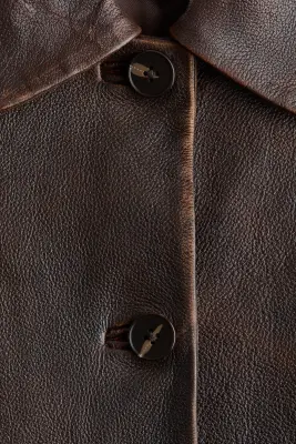 Veste en cuir - Marron foncé — photo 4