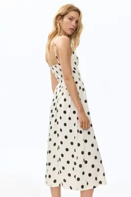 Robe smockée à bretelles fines - Crème/pois — photo 2