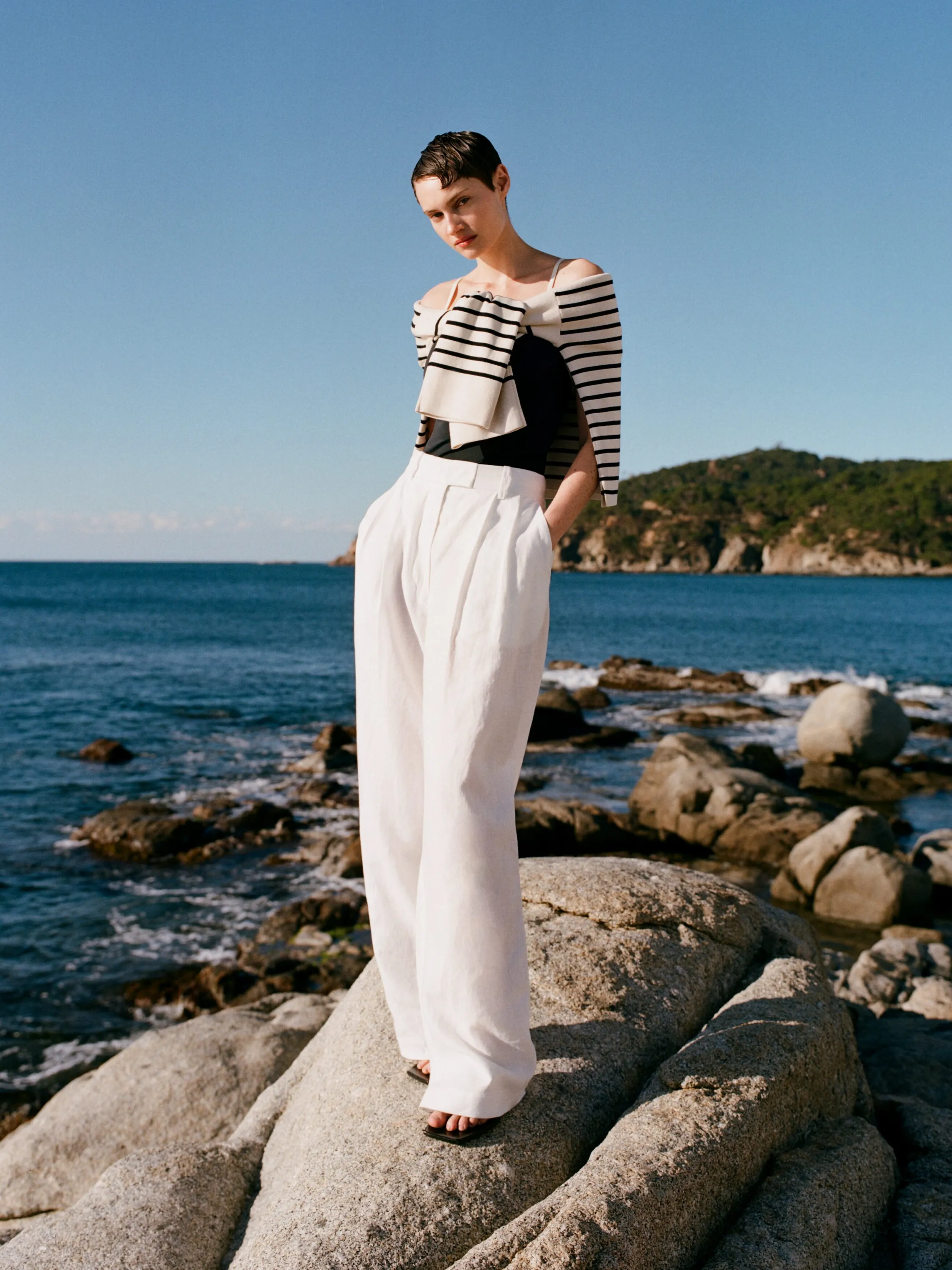 Pull en coton - Blanc/Bleu foncé