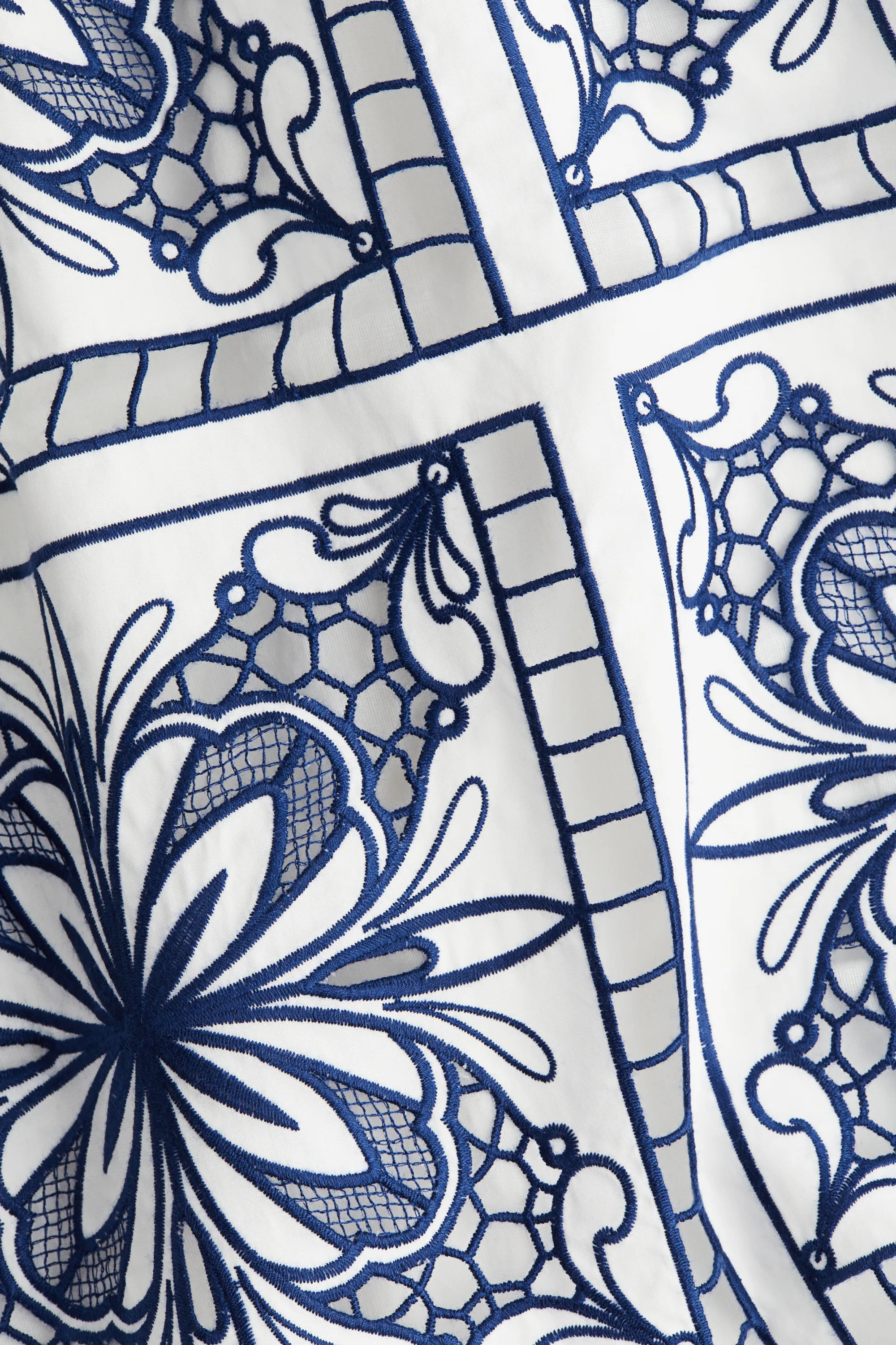 Robe droite avec broderie anglaise - Blanc/bleu marine
