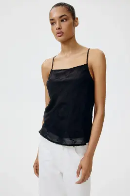 Top à bretelles fines avec broderie anglaise - Noir — photo 2