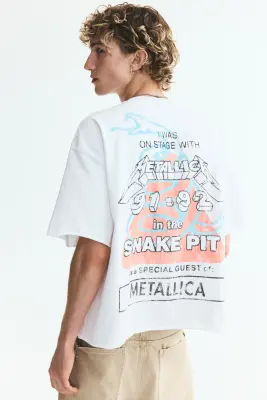 T-shirt imprimé Oversized Fit en coton - Blanc/Metallica — photo 2