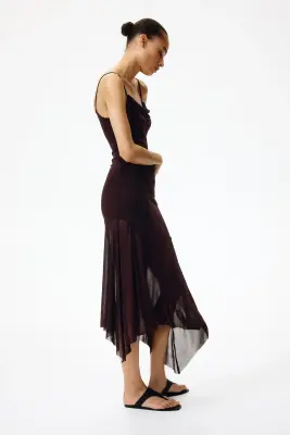 Asymmetric strappy dress - Marron foncé — photo 3