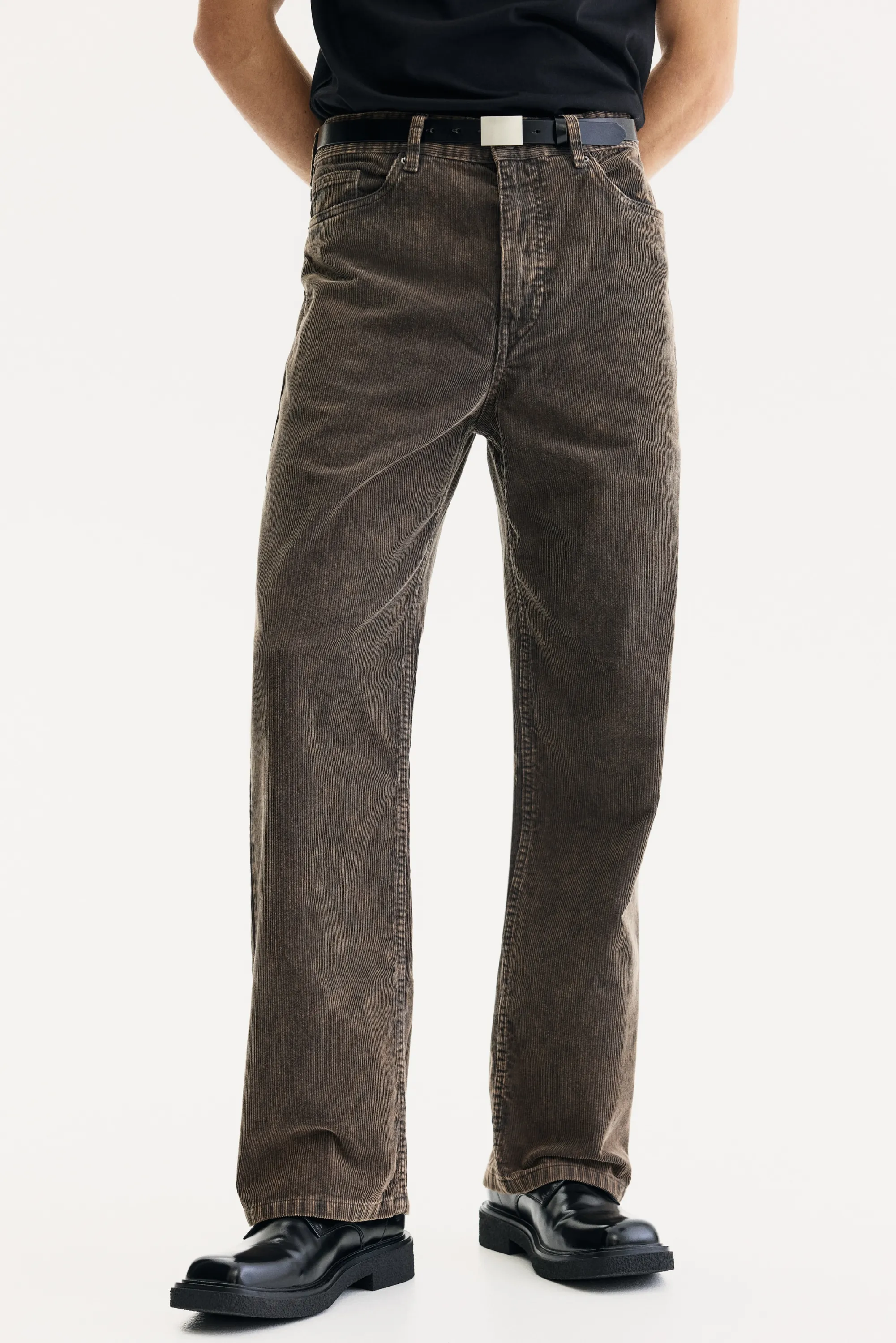 Pantalon Relaxed Fit en velours côtelé - Gris foncé