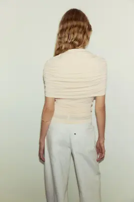 Top à effet drapé avec détail façon cape - Beige clair — photo 2