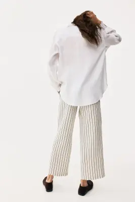 MAMA Pantalon à cordon en lin mélangé - Blanc/rayé — photo 2