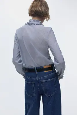 Blouse volantée - Bleu foncé/rayé — photo 4