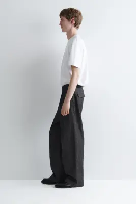 PANTALON LARGE DÉCONTRACTÉ EN DENIM FINES RAYURES - NOIR / FINES RAYURES — photo 3