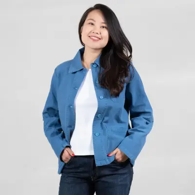 Veste de travail en croisé coton bio 1G/4F - Indigo — photo 3