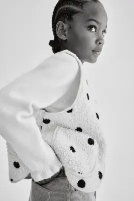Veste sans manches en tissu Teddy bear - Crème/pois — photo 3