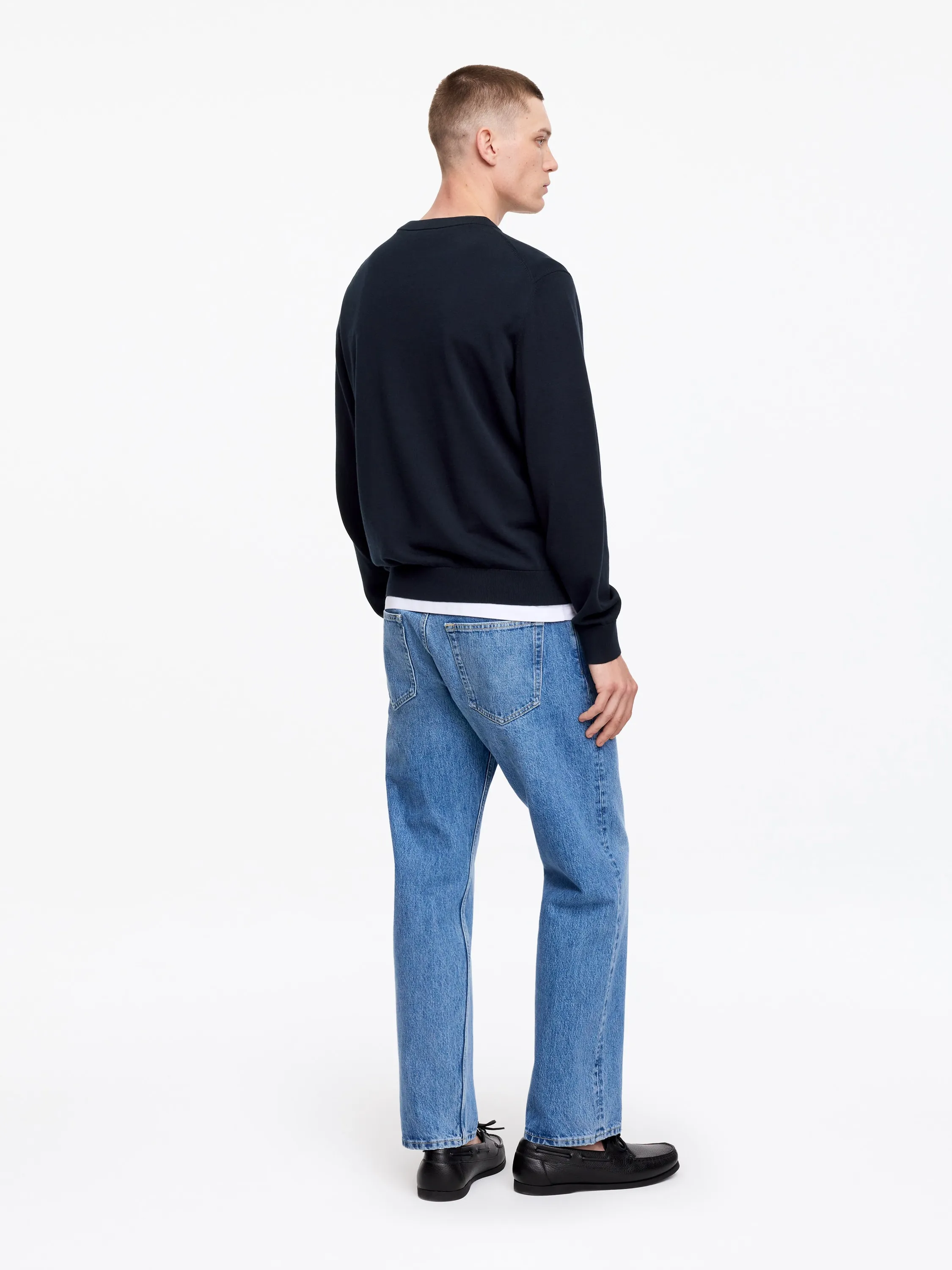 Pull léger à col rond en coton - Bleu foncé