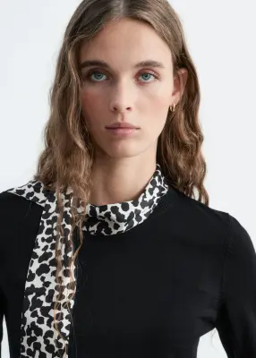Pull en laine à col en soie - Noir/Imprimé léopard — photo 2