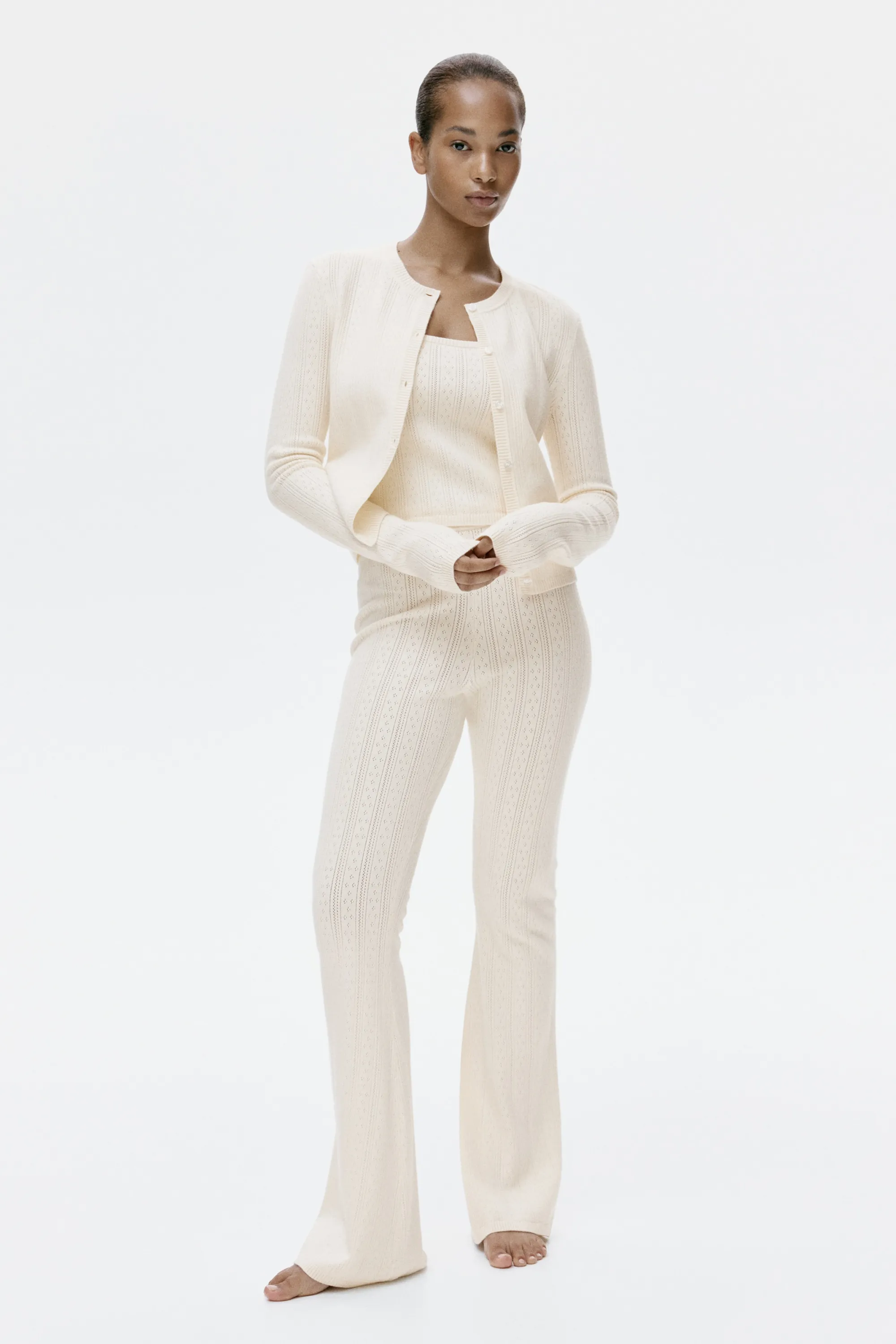 Gilet en pointelle de viscose mélangée - Beige clair
