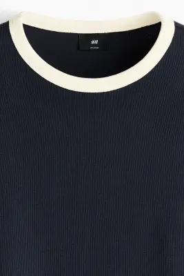 T-shirt boxy Relaxed Fit en coton - Bleu marine — photo 4