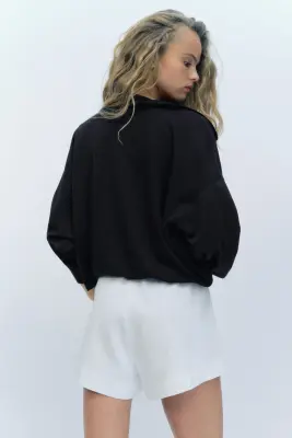 Sweat à col zippé en viscose mélangée - Noir — photo 4