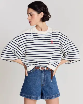 Tee Shirt Lucien rayures bleu marine et blanc — photo 1