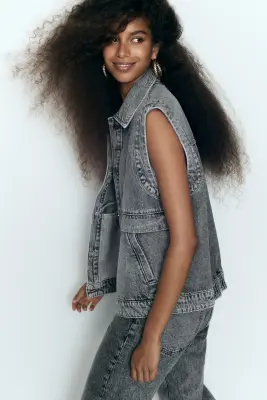 Veste sans manches oversize en denim - Gris denim — photo 3