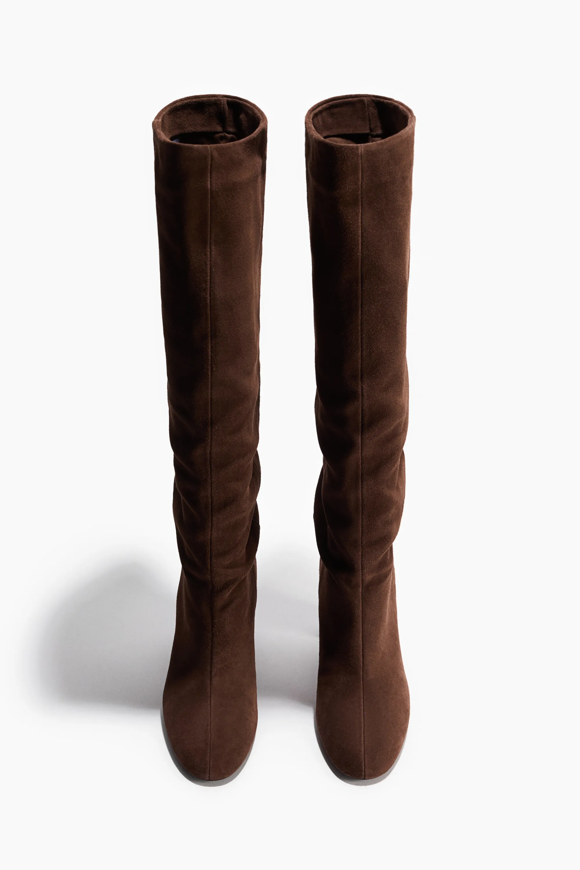 Bottes de hauteur genou en cuir velours fendu - Marron foncé