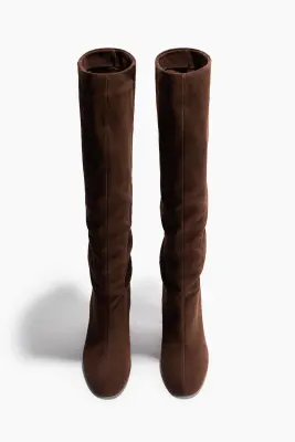 Bottes de hauteur genou en cuir velours fendu - Marron foncé — photo 1