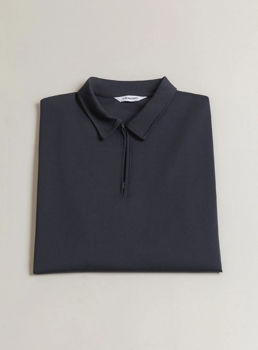Long Sleeve Zipped Poloshirt in Navy Blue Technical Knit