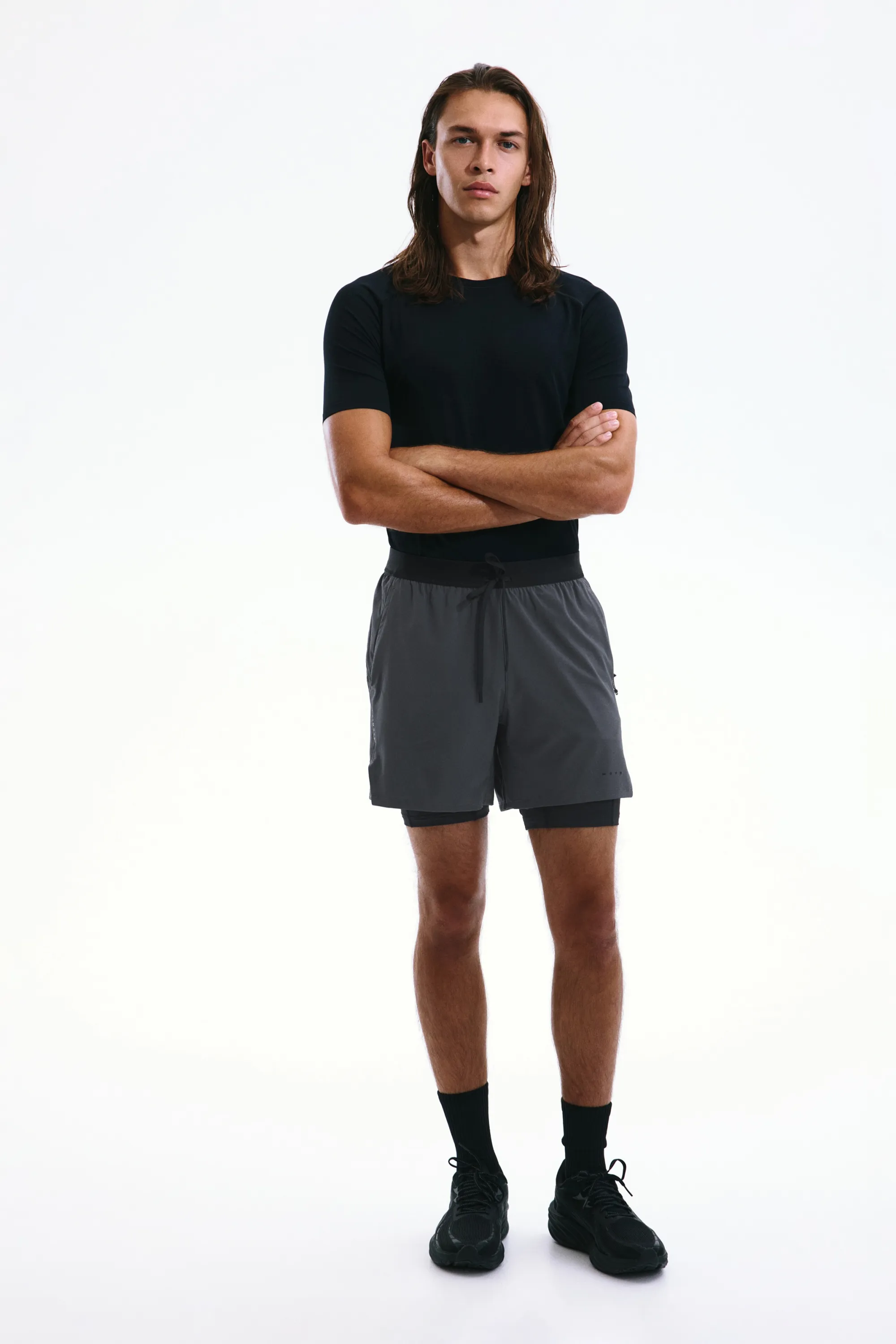 Short de sport superposé DryMove™ - Gris plomb/noir