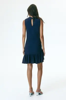 Robe volantée en crêpe - Bleu marine — photo 3