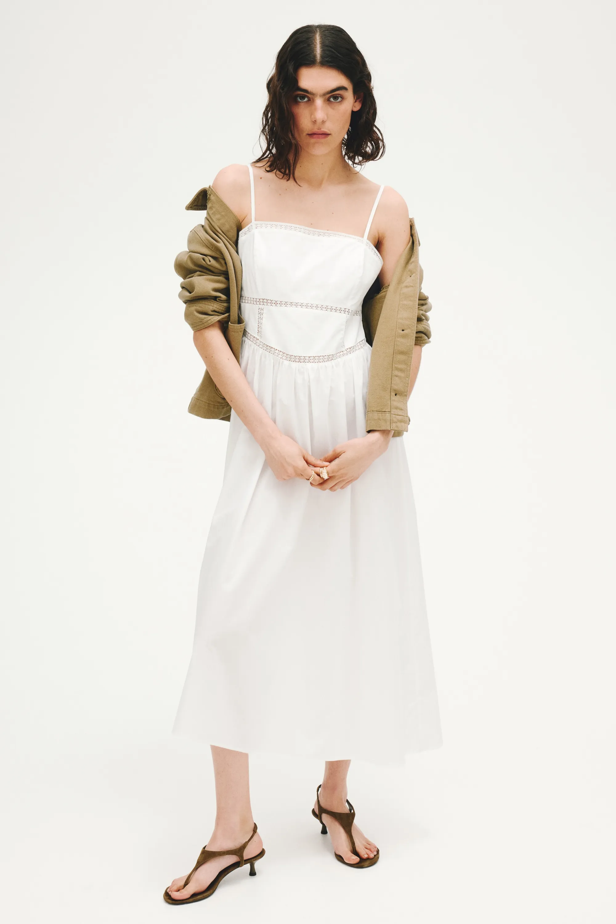 Robe en coton avec bretelles à nouer - Blanc