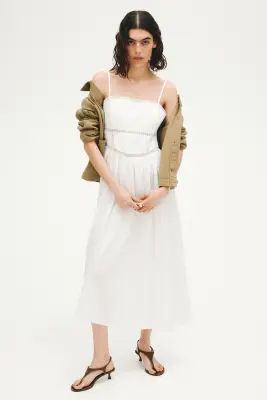 Robe en coton avec bretelles à nouer - Blanc — photo 1