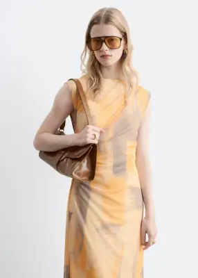Robe drapée sans manches - Jaune/Imprimé — photo 1