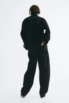 Chemise oversize à col droit - Noir — photo 2