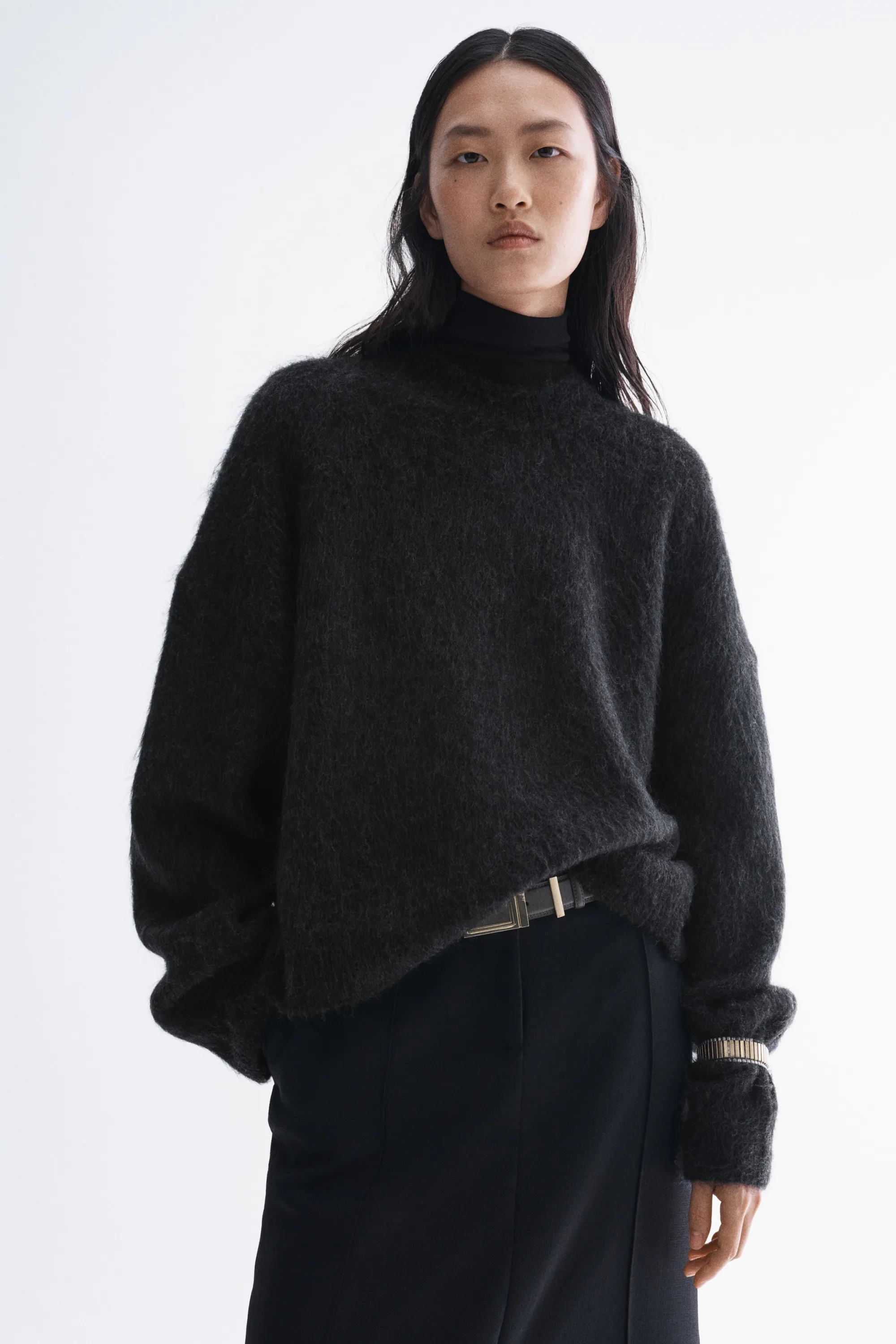 Pull brossé en mohair mélangé - Noir