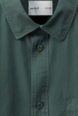 Chemise Loose Fit en popeline de coton - Vert foncé — photo 5