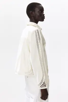 Veste en coton avec broderie anglaise - Crème — photo 3