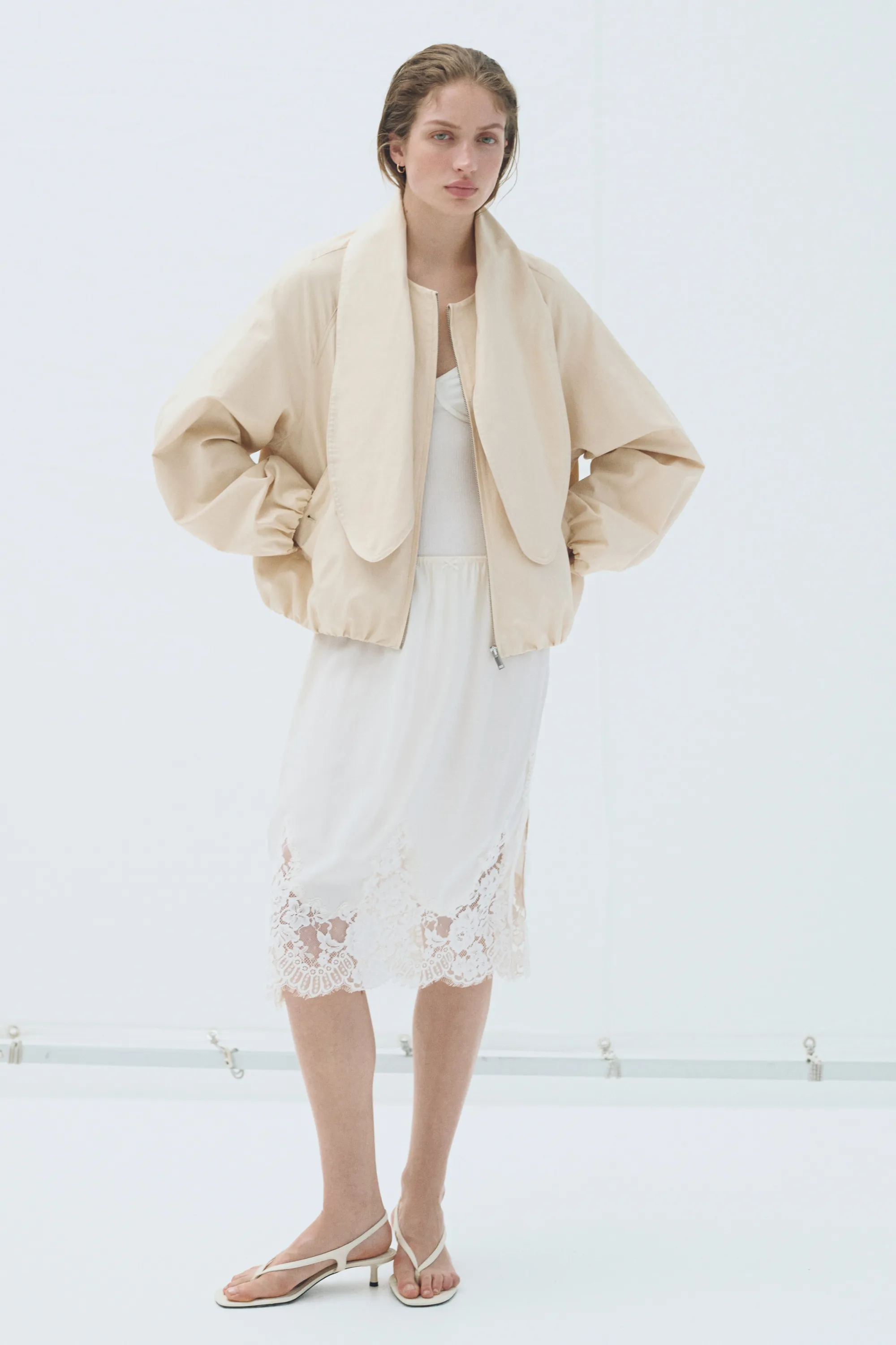 Veste en lin mélangé avec col foulard - Crème