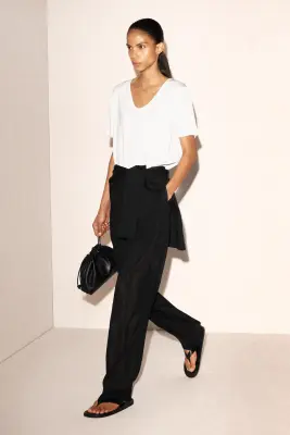 T-SHIRT COL EN U EN COTON LÉGER - BLANC — photo 4