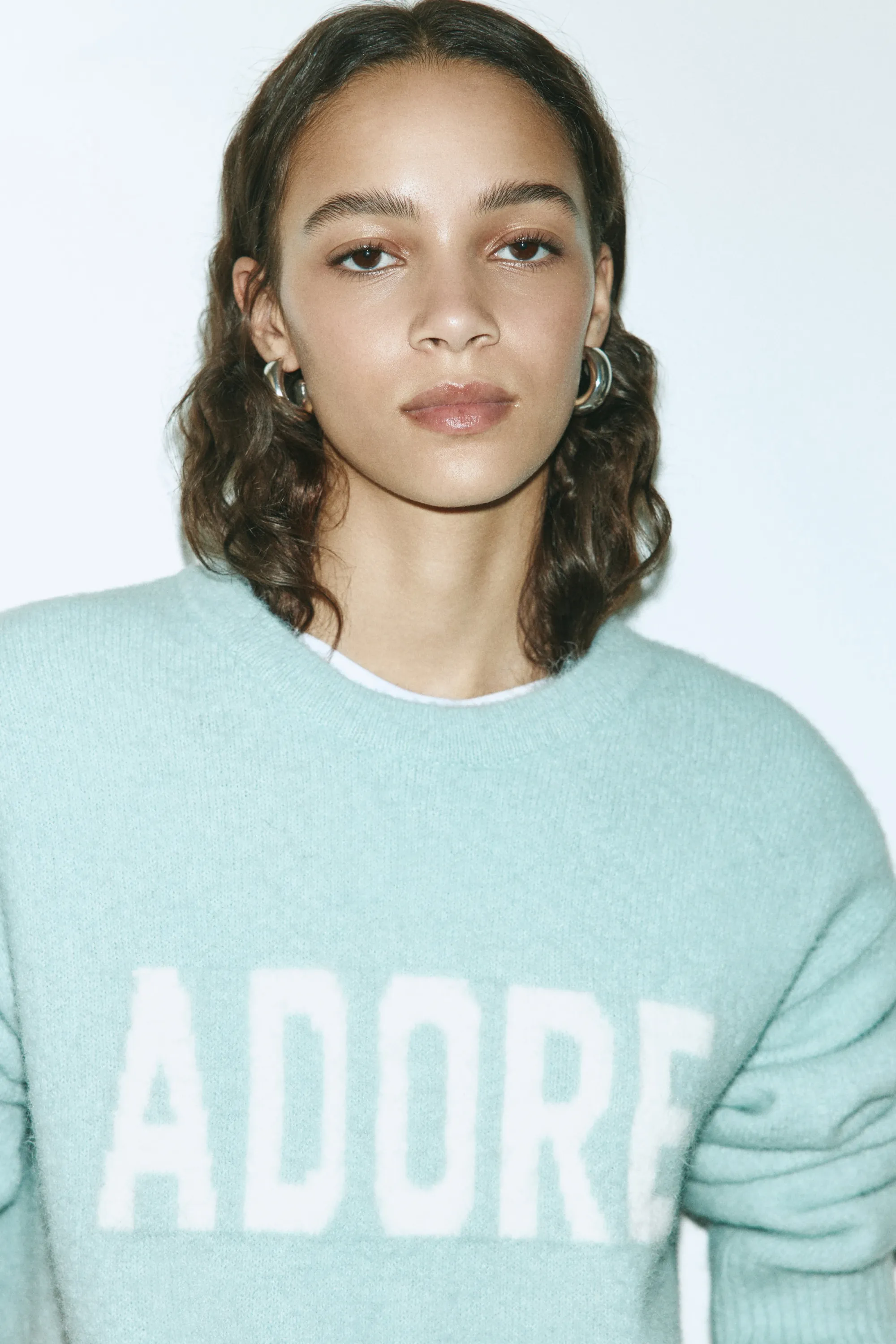 Pull avec motif jacquard - Turquoise clair/Adore