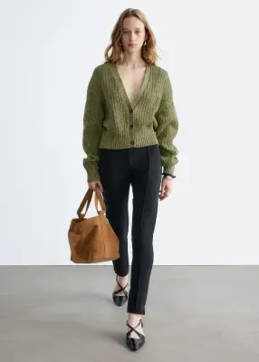 Cardigan côtelé en coton - Vert chiné — photo 1