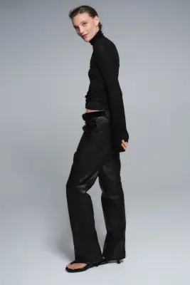 Pantalon chic en cuir - Noir — photo 2