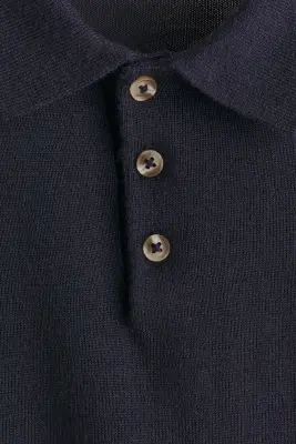 Pull façon polo en maille de laine - Bleu marine — photo 3