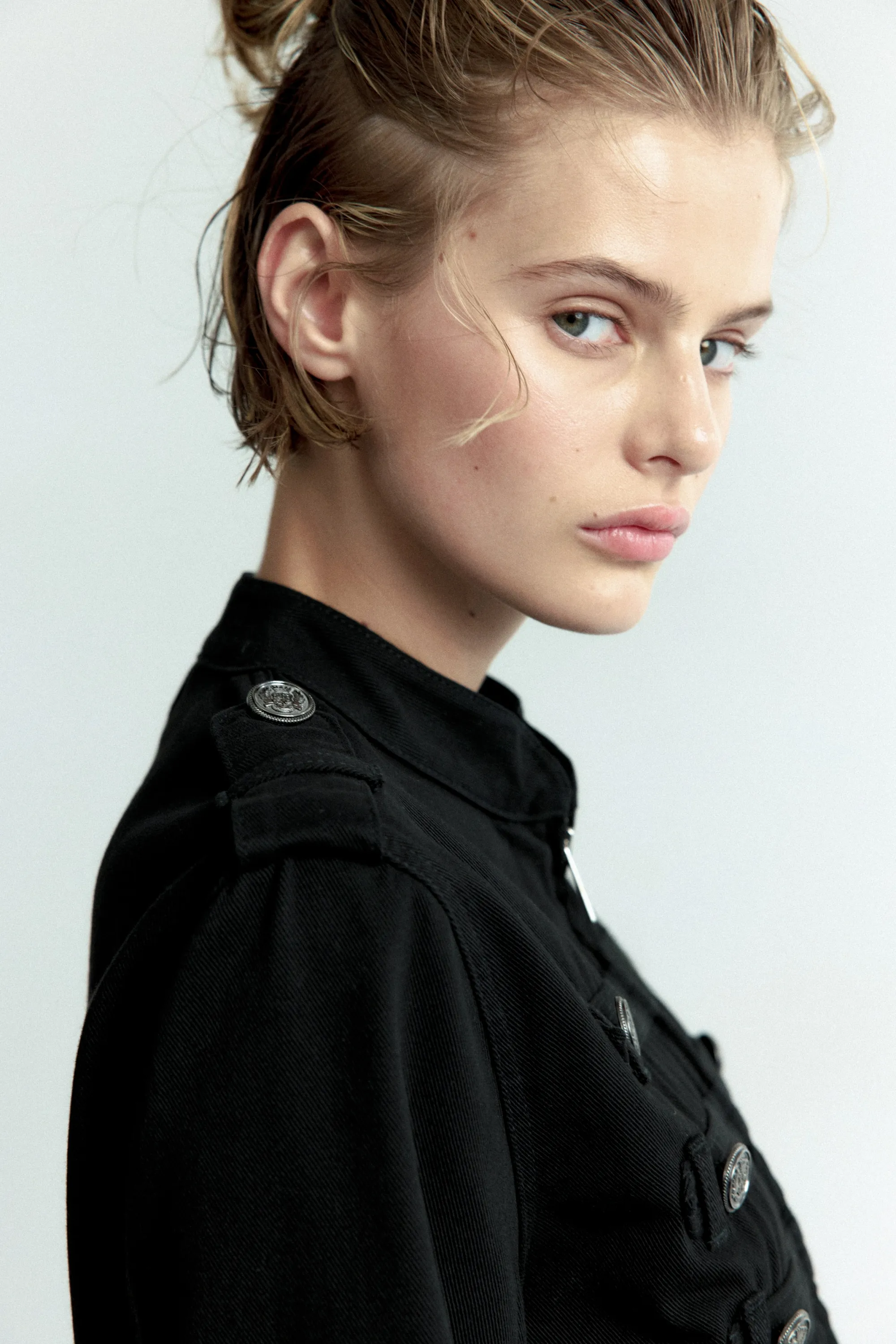 Veste à boutons en twill de coton - Noir