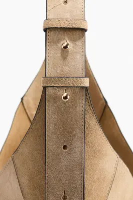 Sac porté épaule en cuir velours - Beige — photo 3