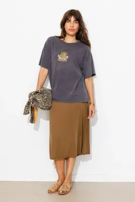 Jupe midi en jersey uni — photo 2