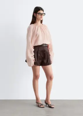 Short trapèze en satin - Marron foncé — photo 4