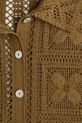 Chemise en soie mélangée façon crochet - Vert olive foncé — photo 3