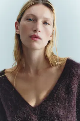 Pull oversize en mohair mélangé - Bordeaux — photo 4