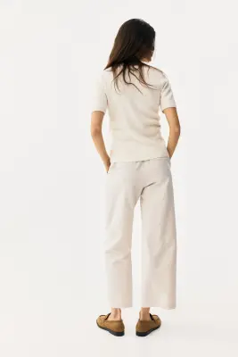 MAMA Pantalon à cordon en lin mélangé - Beige clair — photo 3