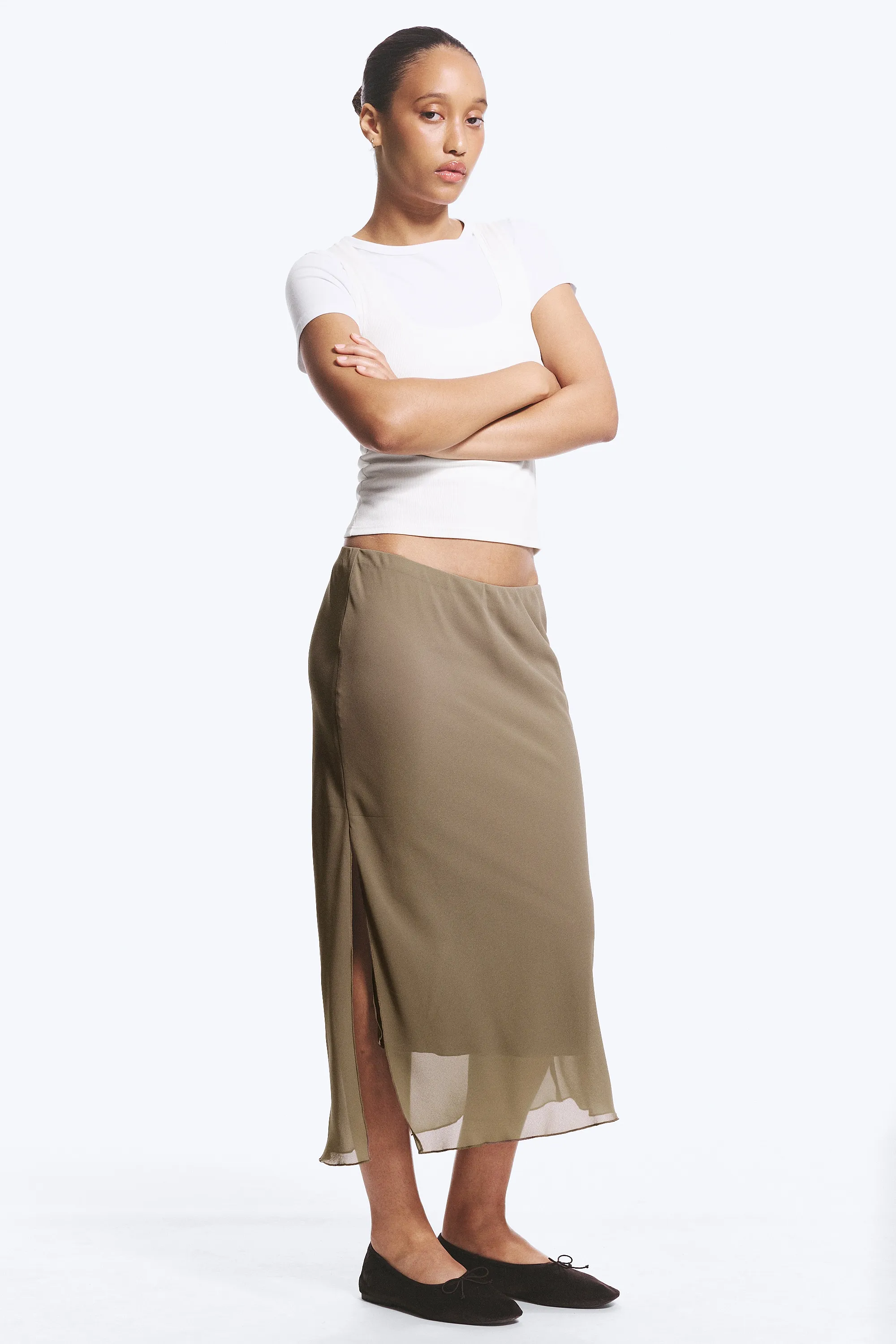 Jupe midi taille basse - Taupe cendré