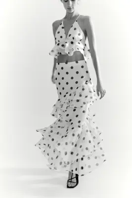 Jupe volantée - Blanc/pois — photo 1